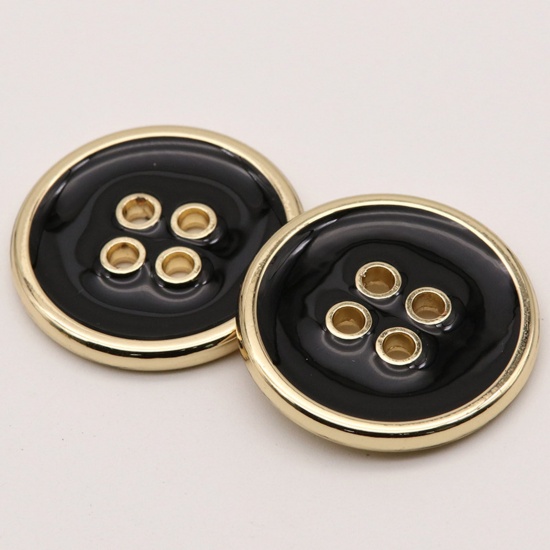 Picture of Alloy Metal Sewing Buttons 4 Holes Black Round 11.5mm Dia., 10 PCs