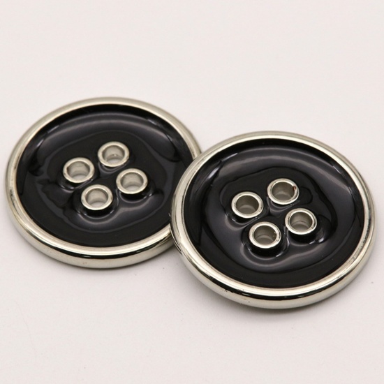 Picture of Alloy Metal Sewing Buttons 4 Holes Black Round 11.5mm Dia., 10 PCs