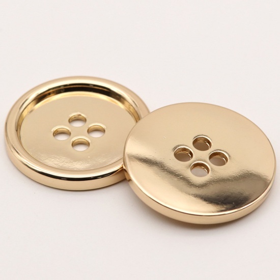 Picture of Alloy Metal Sewing Buttons 4 Holes Golden Round 11.5mm Dia., 10 PCs