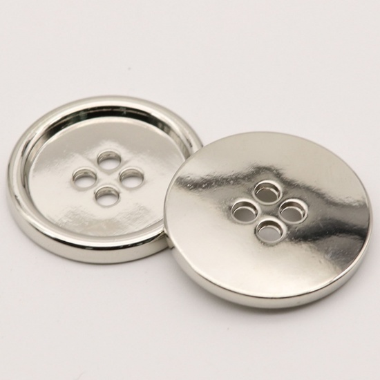 Picture of Alloy Metal Sewing Buttons 4 Holes Silver Color Round 11.5mm Dia., 10 PCs