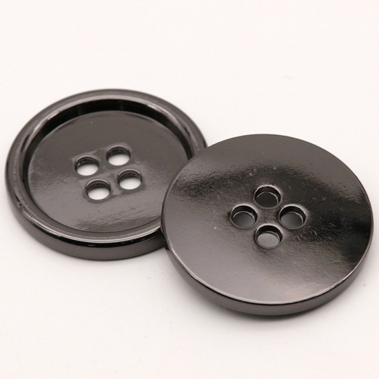 Picture of Alloy Metal Sewing Buttons 4 Holes Gunmetal Round 10mm Dia., 10 PCs
