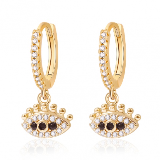 Imagen de 2 Unidades Respetuoso del Medio Ambiente Elegante Exquisito 18K Oro Real Chapado Latón Mal de ojo Pendientes de Aro Para Mujeres Regalo 20mm x 10mm