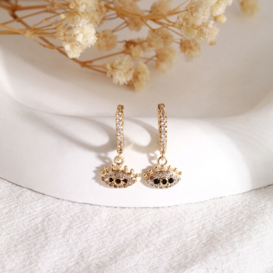 Imagen de 2 Unidades Respetuoso del Medio Ambiente Elegante Exquisito 18K Oro Real Chapado Latón Mal de ojo Pendientes de Aro Para Mujeres Regalo 20mm x 10mm