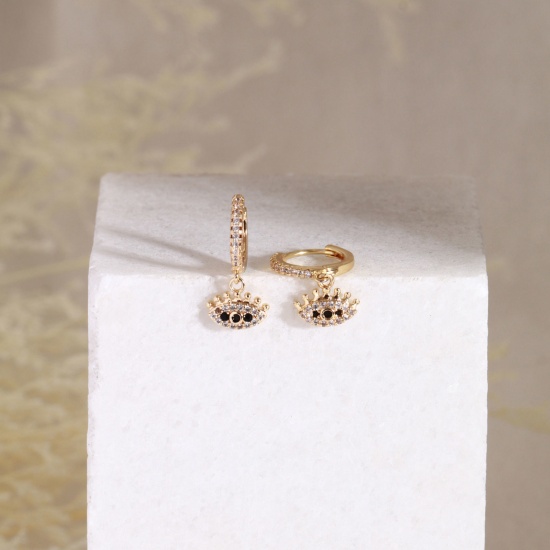 Imagen de 2 Unidades Respetuoso del Medio Ambiente Elegante Exquisito 18K Oro Real Chapado Latón Mal de ojo Pendientes de Aro Para Mujeres Regalo 20mm x 10mm