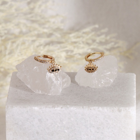 Imagen de 2 Unidades Respetuoso del Medio Ambiente Elegante Exquisito 18K Oro Real Chapado Latón Mal de ojo Pendientes de Aro Para Mujeres Regalo 20mm x 10mm