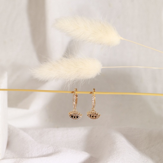 Imagen de 2 Unidades Respetuoso del Medio Ambiente Elegante Exquisito 18K Oro Real Chapado Latón Mal de ojo Pendientes de Aro Para Mujeres Regalo 20mm x 10mm