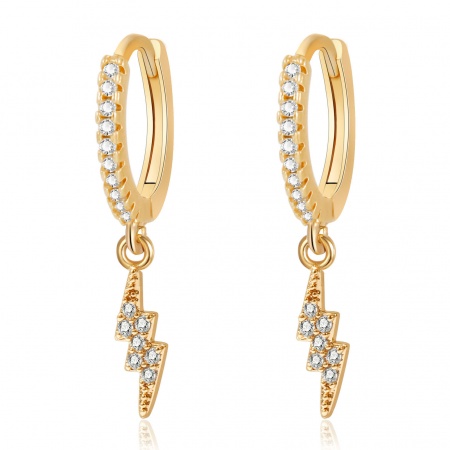 Imagen de 2 Unidades Respetuoso del Medio Ambiente Elegante Exquisito 18K Oro Real Chapado Latón Relámpago Pendientes de Aro Para Mujeres Regalo 22.5mm x 3.5mm