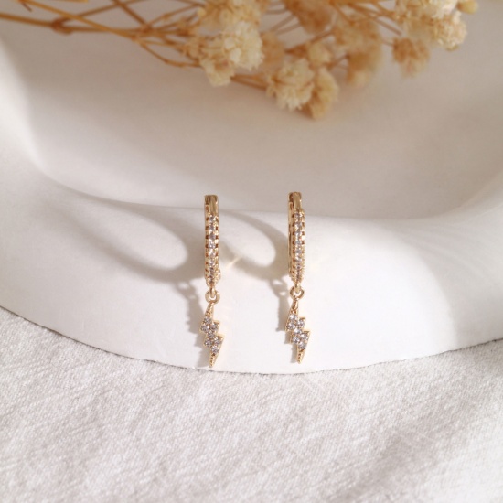 Imagen de 2 Unidades Respetuoso del Medio Ambiente Elegante Exquisito 18K Oro Real Chapado Latón Relámpago Pendientes de Aro Para Mujeres Regalo 22.5mm x 3.5mm