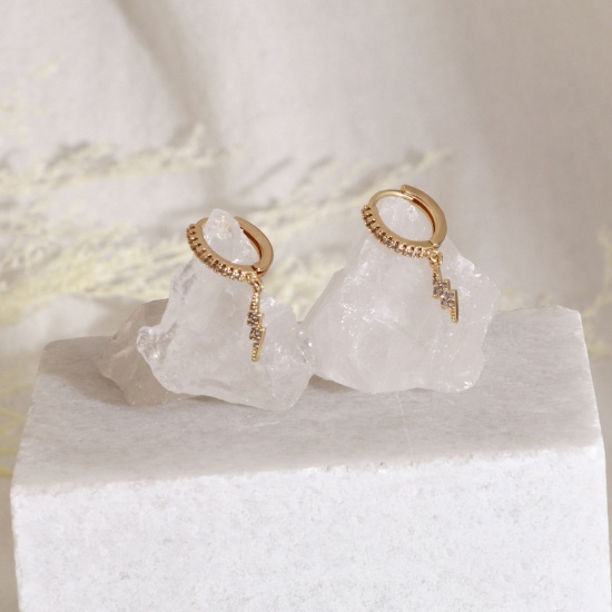 Imagen de 2 Unidades Respetuoso del Medio Ambiente Elegante Exquisito 18K Oro Real Chapado Latón Relámpago Pendientes de Aro Para Mujeres Regalo 22.5mm x 3.5mm