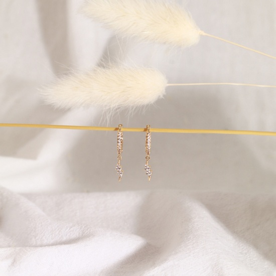 Imagen de 2 Unidades Respetuoso del Medio Ambiente Elegante Exquisito 18K Oro Real Chapado Latón Relámpago Pendientes de Aro Para Mujeres Regalo 22.5mm x 3.5mm