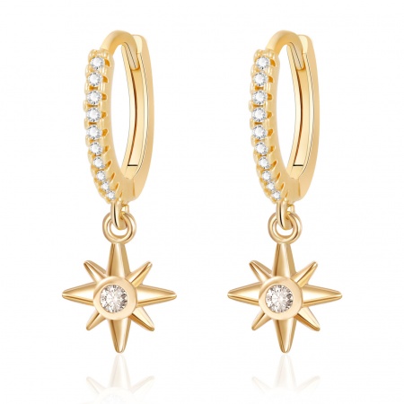 Imagen de 2 Unidades Respetuoso del Medio Ambiente Elegante Exquisito 18K Oro Real Chapado Latón Estrella Pendientes de Aro Para Mujeres Regalo 22mm x 9mm
