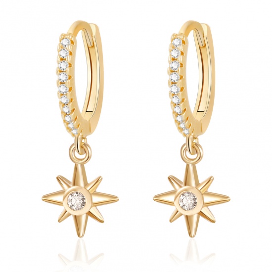 Imagen de 2 Unidades Respetuoso del Medio Ambiente Elegante Exquisito 18K Oro Real Chapado Latón Estrella Pendientes de Aro Para Mujeres Regalo 22mm x 9mm
