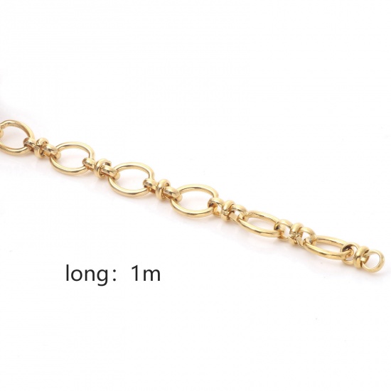 Picture of 1 M Vacuum Plating 304 Stainless Steel 1:1 Figaro Link Cable Chain For Handmade DIY Jewelry Making Findings Gold Plated 10mm