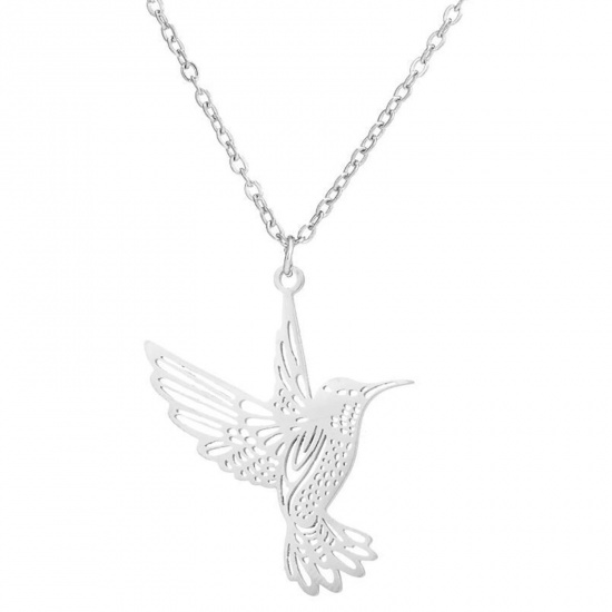 Picture of 304 Stainless Steel Stylish Necklace Silver Tone Bird Animal Hollow 45cm(17 6/8") long, 1 Piece