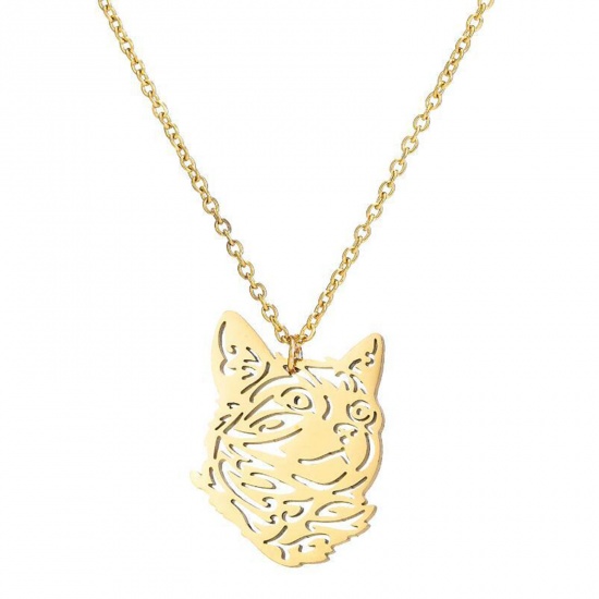 Picture of 304 Stainless Steel Stylish Necklace Gold Plated Cat Animal Hollow 45cm(17 6/8") long, 1 Piece