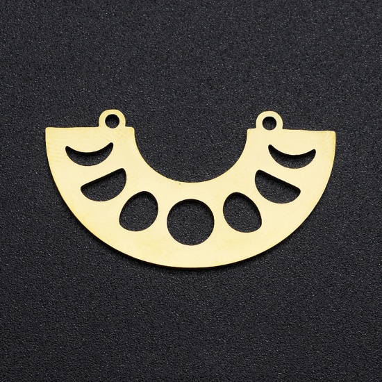 Picture of 304 Stainless Steel Filigree Stamping Charms Gold Plated Fan-shaped Moon Hollow 32mm x 28mm, 2 PCs