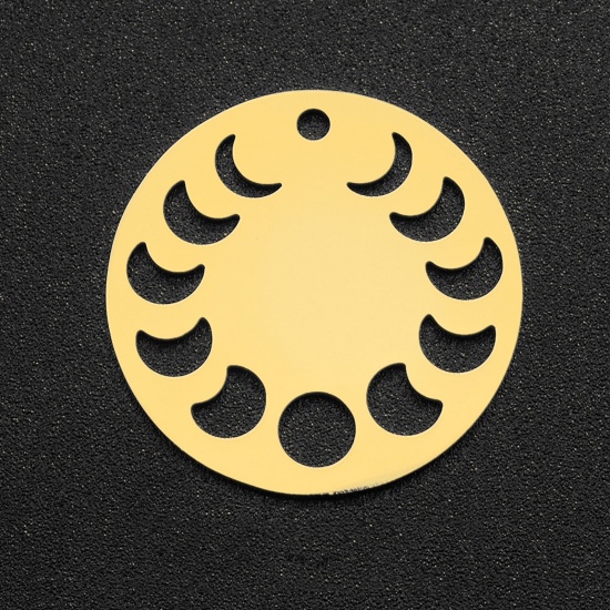 Immagine di 304 Acciaio Inossidabile Filigree Stamping Charms Tondo Oro Placcato Luna Filigrana 24mm x 20mm, 2 Pz