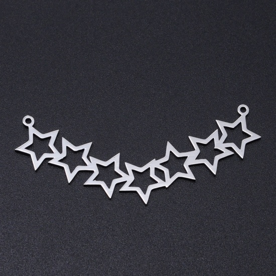 Picture of 304 Stainless Steel Filigree Stamping Pendants Silver Tone Pentagram Star Hollow 59mm x 12mm, 2 PCs