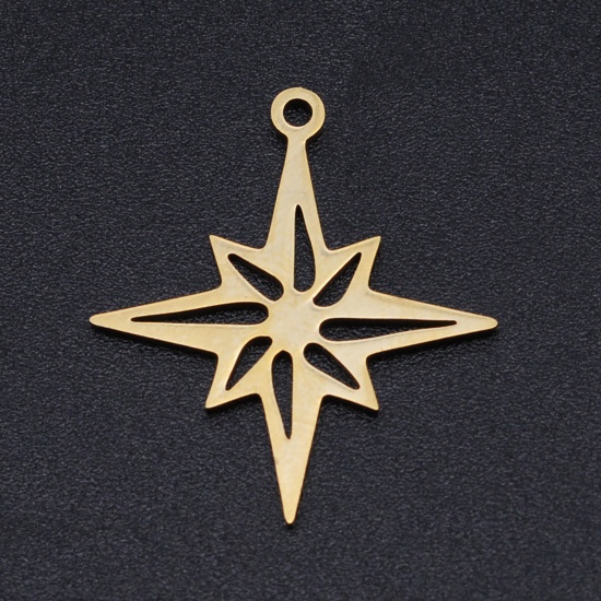 Picture of 304 Stainless Steel Filigree Stamping Charms Gold Plated Star Hollow 24mm x 21mm, 2 PCs