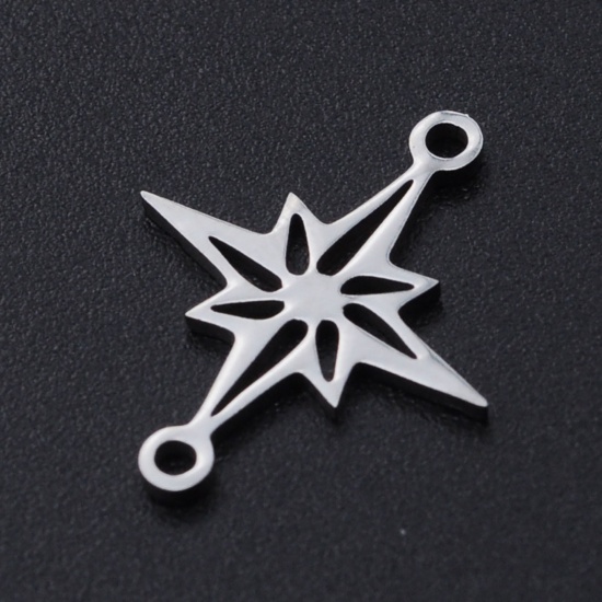 Picture of 304 Stainless Steel Filigree Stamping Charms Silver Tone Star Hollow 25mm x 18mm, 2 PCs