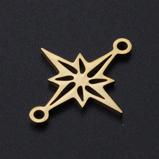 Picture of 304 Stainless Steel Filigree Stamping Charms Gold Plated Star Hollow 25mm x 18mm, 2 PCs