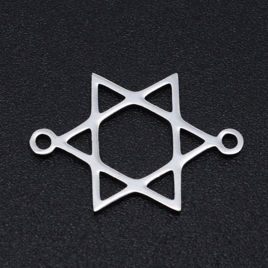 Picture of 304 Stainless Steel Filigree Stamping Charms Silver Tone Star Of David Hexagram Hollow 20mm x 13.5mm, 2 PCs