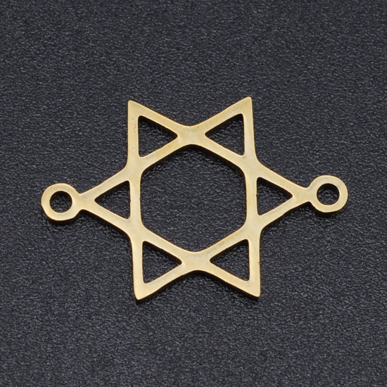 Picture of 304 Stainless Steel Filigree Stamping Charms Gold Plated Star Of David Hexagram Hollow 20mm x 13.5mm, 2 PCs