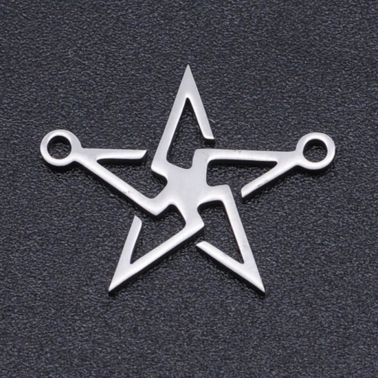 Picture of 304 Stainless Steel Filigree Stamping Charms Silver Tone Pentagram Star Hollow 18mm x 15mm, 2 PCs
