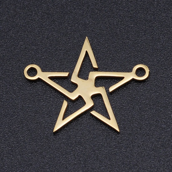 Picture of 304 Stainless Steel Filigree Stamping Charms Gold Plated Pentagram Star Hollow 18mm x 15mm, 2 PCs