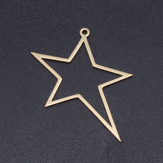 Picture of 304 Stainless Steel Filigree Stamping Charms Gold Plated Pentagram Star Hollow 33mm x 30mm, 2 PCs