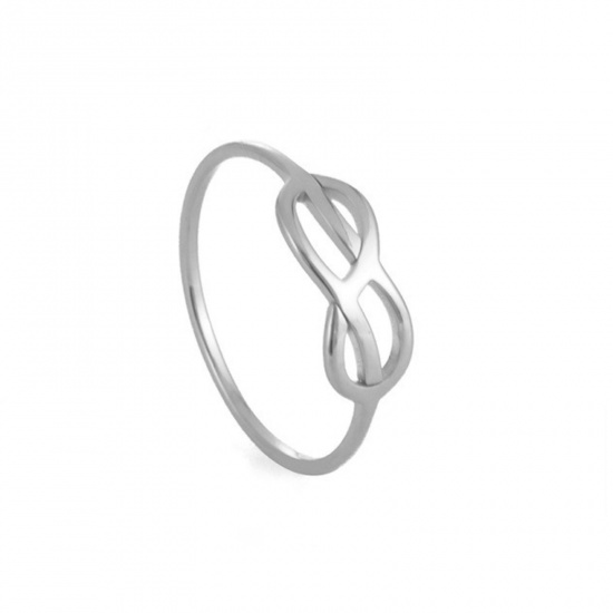 Bild von 304 Edelstahl Stilvoll Uneinstellbar Ring Silberfarbe Rund Symbol von Unendlich Hohl 17.3mm（US Größe:7), 1mm, 1 Stück