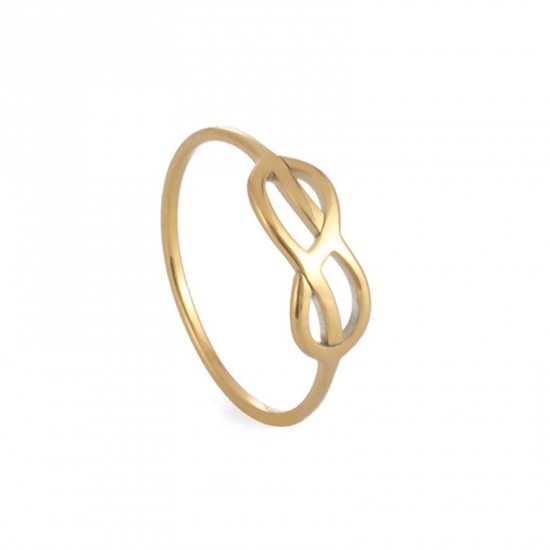 Bild von 304 Edelstahl Stilvoll Uneinstellbar Ring Vergoldet Rund Symbol von Unendlich Hohl 18.1mm（US Größe:8), 1mm, 1 Stück