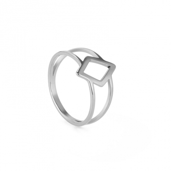 Imagen de 304 Acero Inoxidable Elegante No Ajustable Anillos Tono de Plata Diamond Hueco 18.1mm (US Size 8), 2mm, 1 Unidad