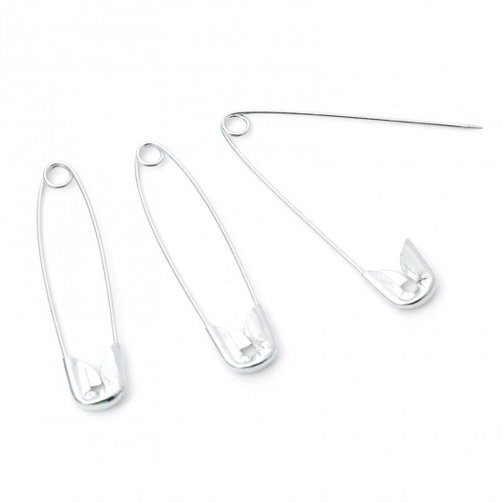 Picture of Iron Based Alloy Safety Pin Brooches Findings Silver Tone 44mm x 9mm, 1 Packet ( 500 PCs/Packet)