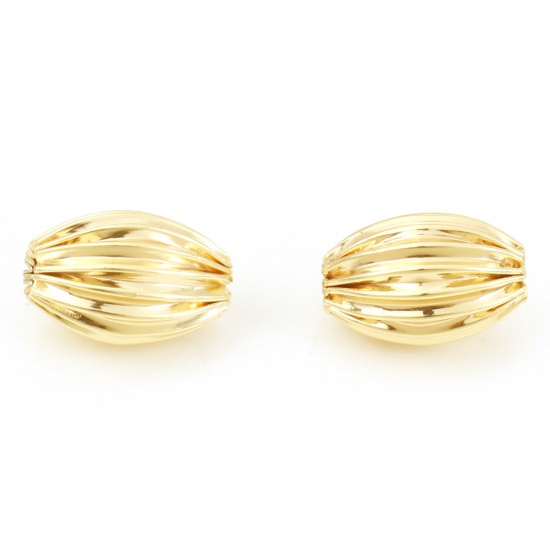 Immagine di Ottone Perline 18K Vero Oro Placcato Ovale Striscia Circa 12mmx 8mm, Foro:Circa 1.7mm, 10 Pz