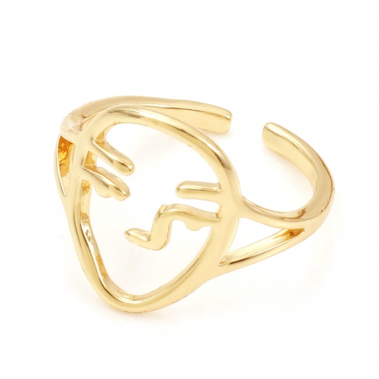 Picture of Copper Open Adjustable Rings 18K Real Gold Plated Face 17mm(US Size 6.5), 1 Piece