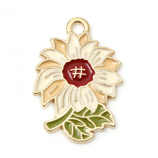 Picture of Zinc Based Alloy Valentine's Day Charms Gold Plated Multicolor Sunflower Enamel 23mm x 16mm, 5 PCs