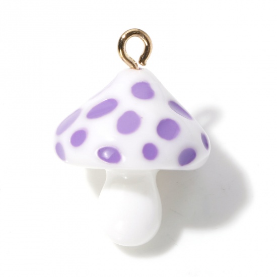 Picture of Resin Charms Mushroom Spot Gold Plated Purple 3D 25mm x 18mm, 2 PCs