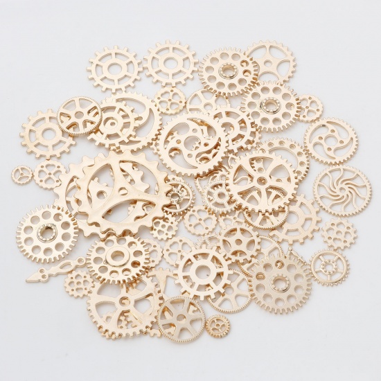 Picture of Zinc Based Alloy Steampunk Pendants KC Gold Plated At Random Mixed Gear 4.1x4cm - 0.9cm Dia., 1 Packet