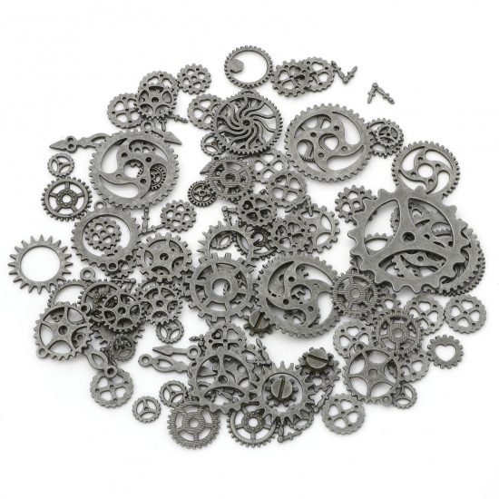 Picture of Zinc Based Alloy Steampunk Pendants Antique Pewter At Random Mixed Gear 4.1x4cm - 0.9cm Dia., 1 Packet