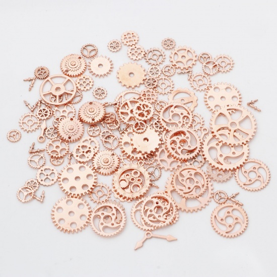 Picture of Zinc Based Alloy Steampunk Pendants Rose Gold At Random Mixed Gear 4.1x4cm - 0.9cm Dia., 1 Packet