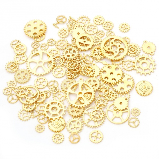 Picture of Zinc Based Alloy Steampunk Pendants Gold Plated At Random Mixed Gear 4.1x4cm - 0.9cm Dia., 1 Packet