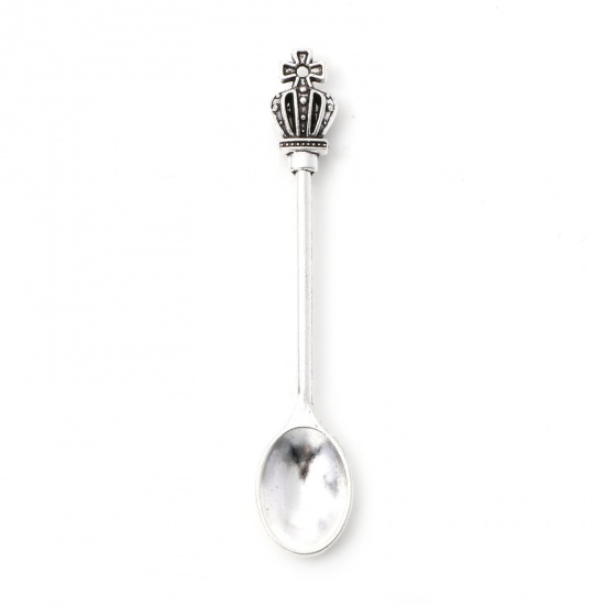 Picture of Zinc Based Alloy Pendants Antique Silver Color Spoon Crown 5.8cm x 1.1cm, 20 PCs