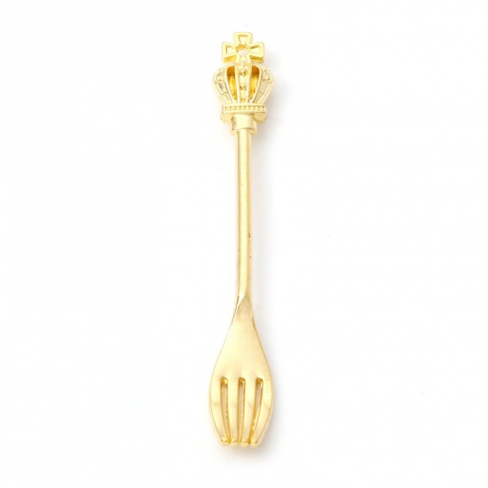 Picture of Zinc Based Alloy Pendants Gold Plated Fork Crown 5.8cm x 0.8cm, 20 PCs