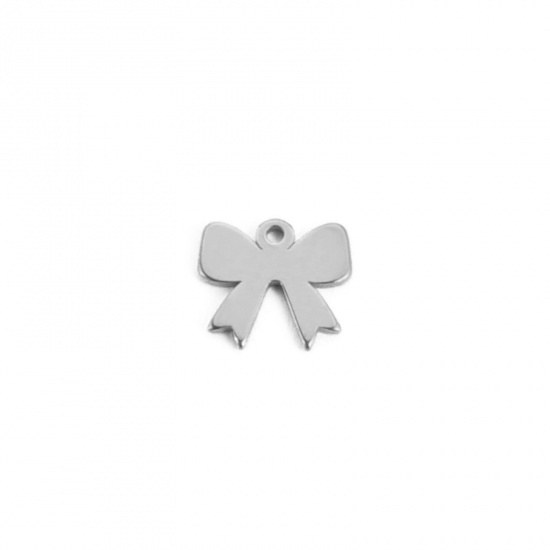 Immagine di 304 Acciaio Inossidabile Charms Cravatta a Farfalla Tono Argento 10mm x 9.1mm, 10 Pz