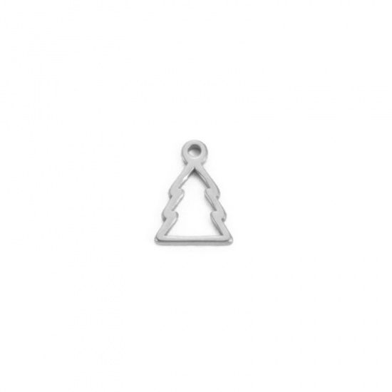 Bild von 304 Edelstahl Charms Weihnachten Weihnachtsbaum Silberfarbe Hohl 10.7mm x 7.5mm, 10 Stück