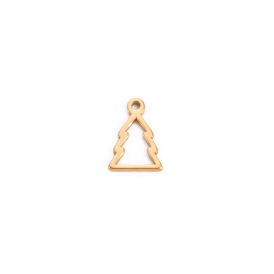 Bild von 304 Edelstahl Charms Weihnachten Weihnachtsbaum Vergoldet Hohl 10.7mm x 7.5mm, 10 Stück