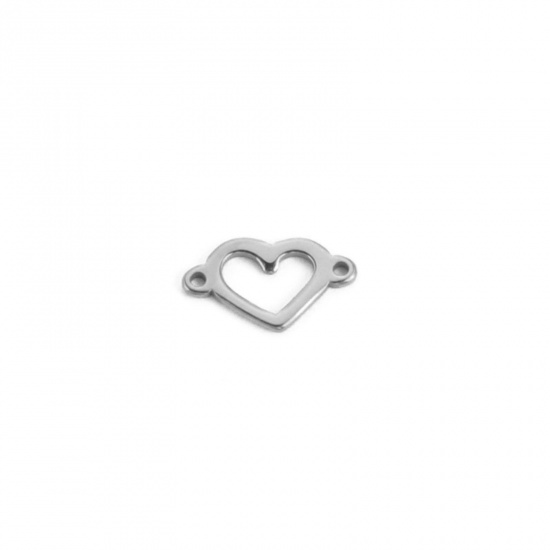 Bild von 304 Edelstahl Valentinstag Verbinder Herz Silberfarbe Hohl 12.9mm x 7.4mm, 10 Stück
