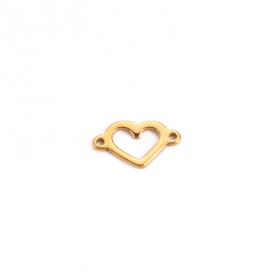 Bild von 304 Edelstahl Valentinstag Verbinder Herz Vergoldet Hohl 12.9mm x 7.4mm, 10 Stück