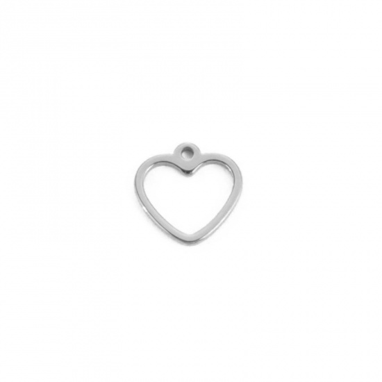 Bild von 304 Edelstahl Valentinstag Charms Herz Silberfarbe Hohl 10mm x 9.9mm, 10 Stück
